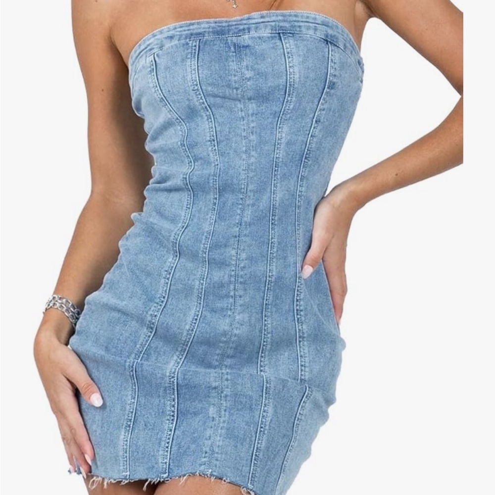 Denim Strapless Mini Dress